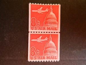 #C65 *PAR DE LÍNEA CONJUNTA* de avión de pasajeros a reacción sobre bobina capitol.  MNH, F-VF, OG. - Imagen 1 de 1