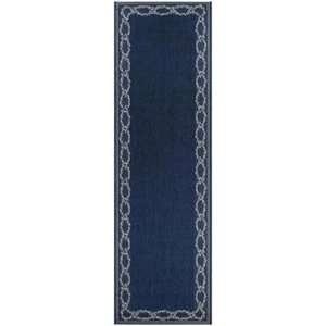 Couristan Indoor/Outdoor Runner Rug 2.3' X 7.8' Low Pile Rope Knot Ivory-Indigo - Picture 1 of 8