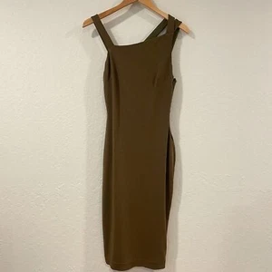 ~ Lauren Ralph Lauren 8 Cocktailkleid LRL gefüttert Midi Stretch oliv asymmetrisch - Bild 1 von 16
