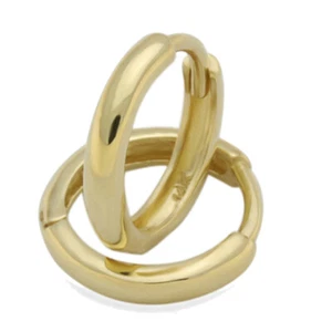 14K Yellow Gold Plain Domed 8 mm Length Huggie Hoop Earrings - Picture 1 of 3