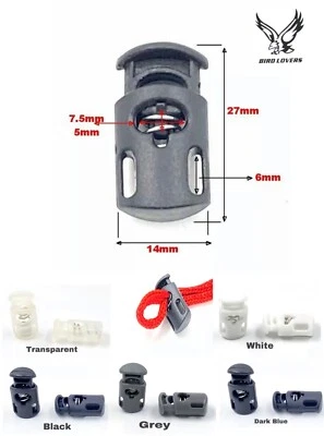 QUALITY SINGLE HOLE SPRING LOADED PLASTIC TOGGLE STOPPER CORD 2 PC TO 500 PCS - Image 1 of 4