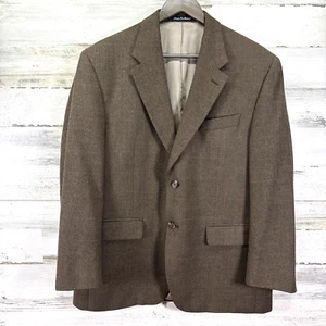 LAUREN Ralph Lauren Mens Brown Herringbone 100% Wool Summer Blazer Jacket Sz 42S - Picture 1 of 11