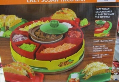 Taco Tuesday Heated Lazy Susan Topping Bar Nostalgia NEW in Box w/4 Holders - Image 1 of 2