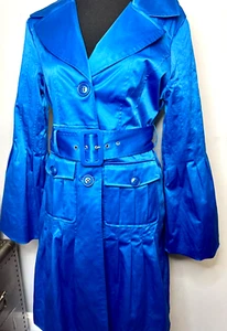 Arden B. Blue Coat Belted Jacket Size M Cotton Blend - Picture 1 of 11