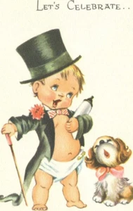 Vntg UnUsed GET WELL Card & Env Let's CELEBRATE When you RECUPERATE Boy & Puppy - Picture 1 of 5