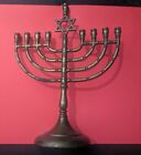 Vintage Brass Menorah Candlestick Israel Star of David