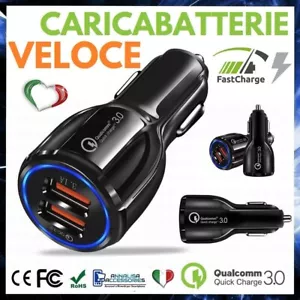 CARICABATTERIE DA AUTO 2 USB CARICATORE VELOCE PER SAMSUNG GALAXY S7 EDGE - Foto 1 di 11