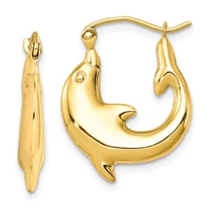 21.97mm 10k Yellow Gold Polished Dolphin Hoop Earrings - Picture 1 of 6