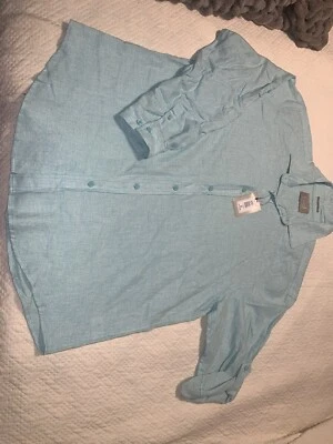 Bruno NewYork Linen Blend Mens XL Aqua Gingham LongSleeve Button Down Shirt NWT - Image 1 of 4