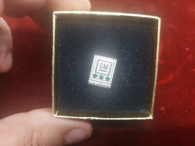General Motors 1/10th 10kt White Gold Tie Tac with 3 Emeralds - Image 1 of 3