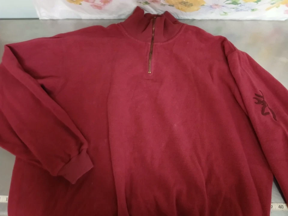 Browning Men's 1/4 Zip Fleece Sweatshirt Dark Red Size Large NWT 100% Cotton - Image 1 of 4