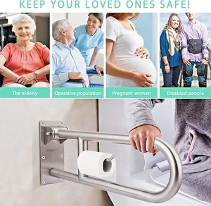 Safety Rails 29.5 INCH Stainless Toilet , Disabled Flip-Up Bathroom Grab Bar, - Picture 1 of 9