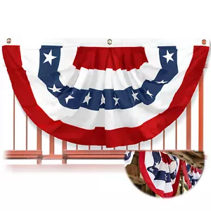 Anley 3x6 Ft USA Pleated Fan Flag - American US Bunting Flags Half Fan Banner - Picture 1 of 6