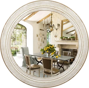 24 Inches Wood round Decorative Mirrors for Wall Decor, Rustic Circle Mirror for - Picture 1 of 6