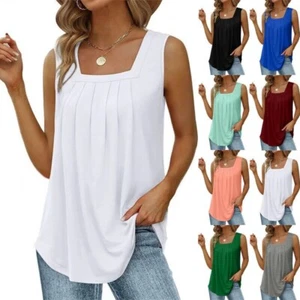 Womens Sleeveless Vest Tops Ladies Summer Casual T-Shirt Tank Blouse Plus Size - Picture 1 of 21