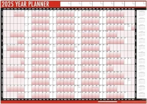 2025 Year Planner -A1 - Large Laminated Wall-Planner 85cm x 58cm with Marker Pen - Picture 1 of 7
