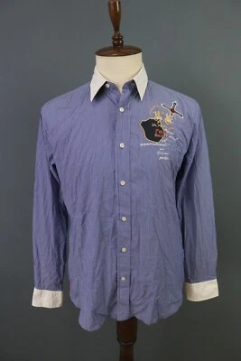 LA Martina Blue Striped Long Sleeve Embroidery Button Down Shirt Size XL - Image 1 of 4