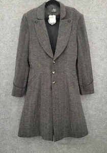 Neo Ludwig Wool Blend Coat Mens Large Gothic Steampunk Lined Gray Herringbone - Picture 1 of 21