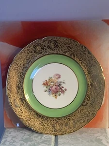 PLATO DE CENA FLORAL INCRUSTADO ORO 22K HUTSCHENREUTHER REAL BÁVARO DE COLECCIÓN EN MUY BUENA CONDICIÓN - Imagen 1 de 8