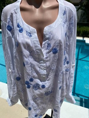 Melissa Paige Women Peasant Top Floral Blouse embroidered White Sheer Grecian 3X - Image 1 of 4