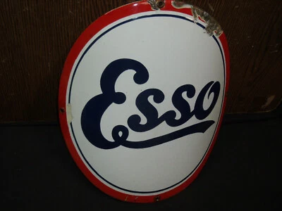 RARISSIME PLAQUE EMAILLEE ESSO POMPE  ESSENCE SATAM THEMIS BOUTILLON SAMOA GEX - Photo 1/2