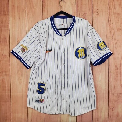 Camiseta de béisbol vintage Maltin polar a rayas talla grande blanca abotonada  Foto 1 de 4