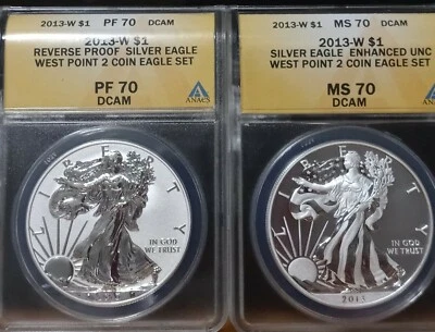 2013 W Silver American Eagle West Point 2 Coin Set (MS70 & PF70) - Image 1 of 4