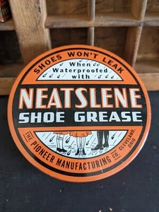 Antique NEATSLENE Shoe Grease 4 OZ Tin Can - Great Advertising! - Picture 1 of 11