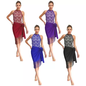 Women's Sets Modern Suit Tassel Outfit Lace Leotards Ballroom Jumpsuit Cutout - Picture 1 of 54