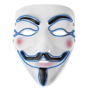 Maschera LED Anonymous Blu V per Vendetta Guy Fawkes Cosplay Costume Adulto - Foto 1 di 10
