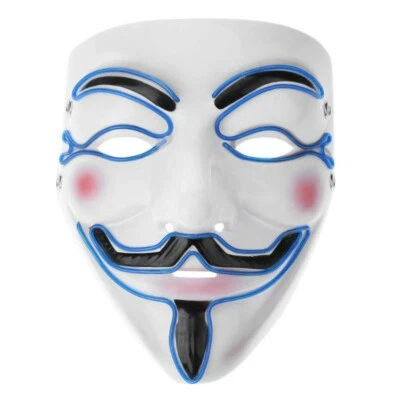 Маска светодиодная анонимная синяя V для Vendetta Guy Fawkes косплей костюм для взрослых - Изображение 1 из 4