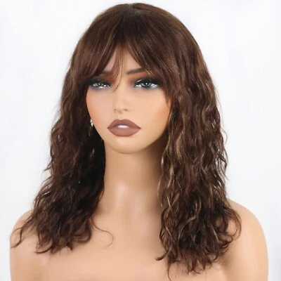 Body Wave Wigs with Bangs Human Hair Wig for Black Women Ombre None Lace Wear... - Image 1 of 4