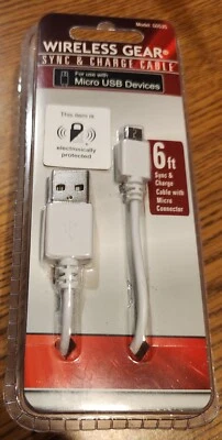 Wireless Gear Micro USB Sync & Charging Cable 6 ft New - Image 1 of 2
