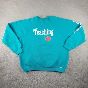Vintage Teaching Sweatshirt Mens Extra Large Blue Green Crew Neck USA Made - Picture 1 of 14