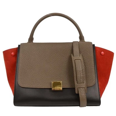 Bolso de Mano Celine Negro Rojo Marrón Cuero Trapecio 2 Vías F-CU-2125 145323 Foto 1 de 4