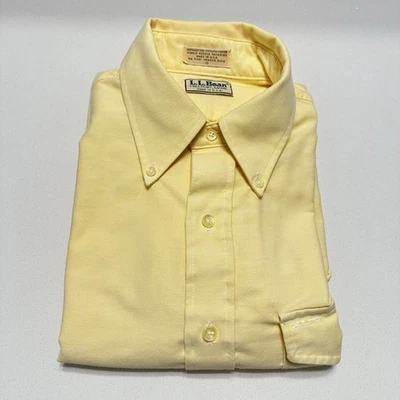Vintage L.L. Camisa de polietileno de algodón amarillo manga corta con botones Bean talla 15 EE. UU. Foto 1 de 4