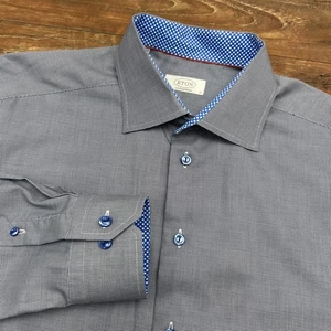 Eton Dress Shirt Mens 17 Large Blue Plaid Contemporary Fit Flip Cuffs Collar - Picture 1 of 8