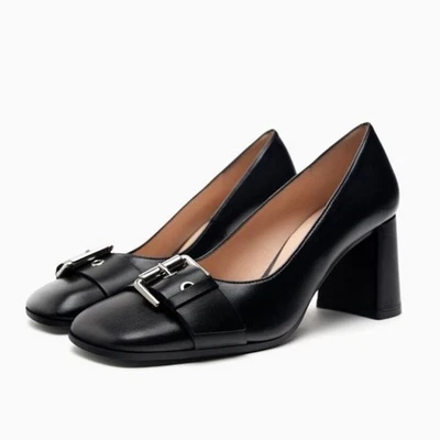ZAPATOS DE CUERO CON CORREA MONJE ÚNICA NEGROS ZARA 7,5 EE. UU. Foto 1 de 4