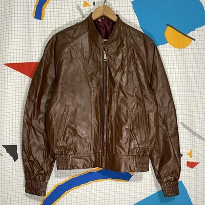 Винтажная кожаная куртка 50-х Moto Racer 40 60-х коричневый мотоцикл бомбардировщик гранж - Изображение 1 из 4