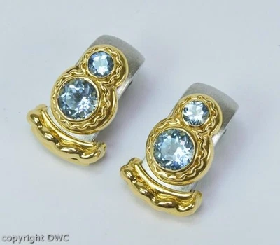Ohr Clips Hänger mit Aquamarin aus 750 18 Kt Gold Ohrringe IHK Gutachten  - Bild 1 von 4