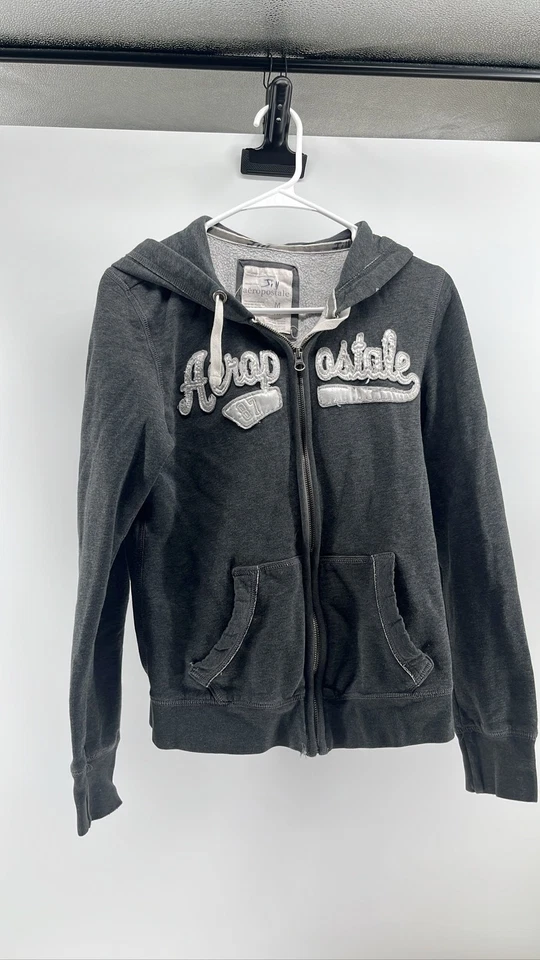 Sudadera con Capucha Aeropostale Cremallera M Gris Spellout Logo Y2K Foto 1 de 4