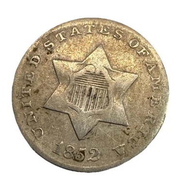 1852 Three Cent Silver Trime Fine Details- US Type Coin - Image 1 of 2