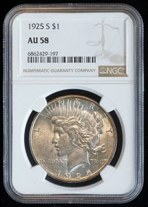 1925 S Peace Dollar AU 58 NGC $1 - Picture 1 of 5