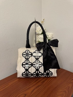 BOLSO DE MANO BRIGHTON MY FLAT IN LONDON ROYCETON CUADRADO BLANCO Y NEGRO LONA RECUBIERTA CUERO Foto 1 de 4