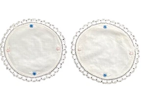 Vintage 2 pc Embroidered Fabric Doily Set with hand worked edgings - Picture 1 of 2