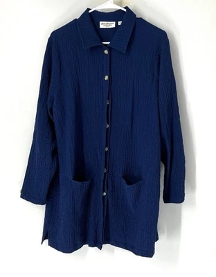 Norm Thompson女式束腰上衣1X长袖领衬衫 — 第 1/4 张图片