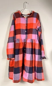 Pink Chicken Dress 14 Pink Red Blue Plaids Cotton Long Sleeve Button Flannel - Picture 1 of 5