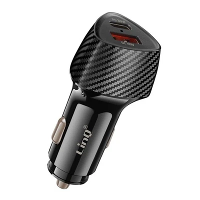 LinQ Chargeur Voiture 48W USB-C + USB Charge Rapide Design Carbone Noir - Immagine 1 di 4