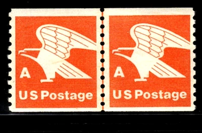 Sello EE. UU. (circa 1978) - A (15¢) naranja Eagle Coil Line Par SC# 1743 MNH Foto 1 de 2