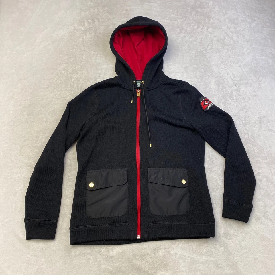Lauren Active Ralph Lauren Sudadera con Capucha Negra Cremallera Completa Bolsillos Borde Rojo Mujeres M Foto 1 de 4